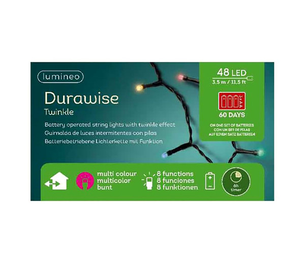 Lumineo 48 LED Multi-Colored Battery-Operated Christmas Lights Set, Black Wire 1