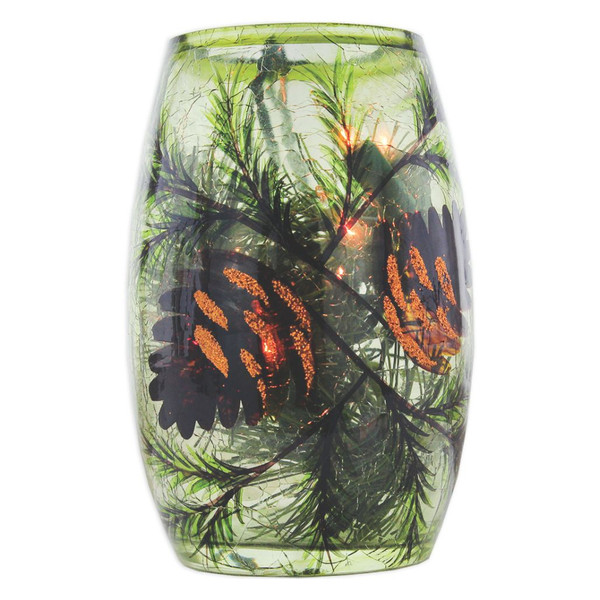 Stony Creek Whispering Pines lighted glass vase featuring pinecones and pine needle branches.
Decorative illuminated glass vase with warm lights and woodland-inspired accents.
Compact seasonal tabletop décor for summer, fall, and Christmas displays.