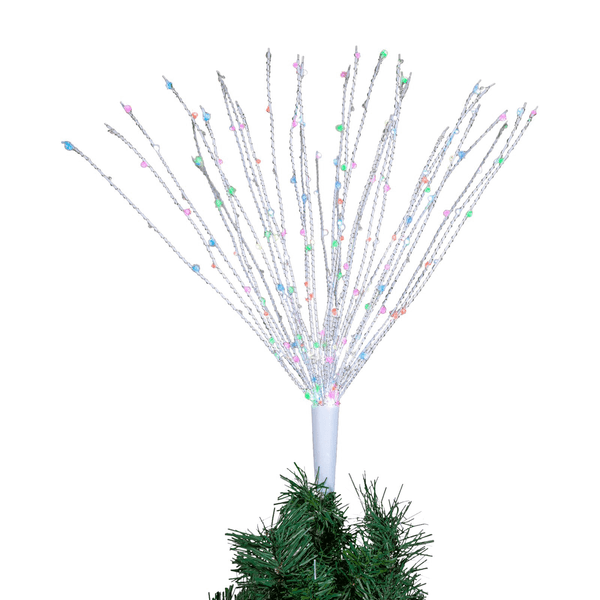 22-inch multicolor LED starburst Christmas tree topper with flexible illuminated branches.
Plug-in holiday decoration featuring 24 color-changing LED lights on adjustable arms.
Metal, plastic, and copper starburst decoration for trees, wreaths, and porch displays.​​​​​​​