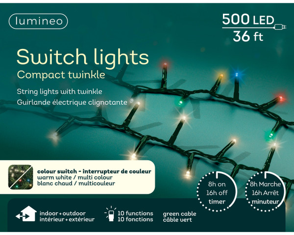 LED Color Changing Light Set - Turns from Warm White to Multi, on a Green Wire