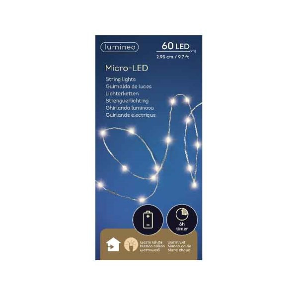 10 Ft Warm White Micro LED String Light Set with 60 Lights - Indoor / Outdoor
