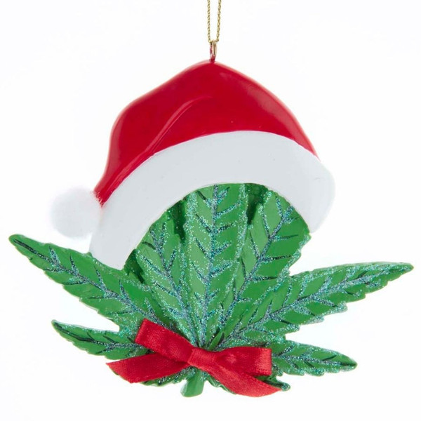Personalized Cannabis Leaf With Santa Hat Ornament