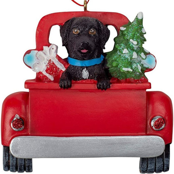 Personalized Black Labrador In Back Of Truck Ornament