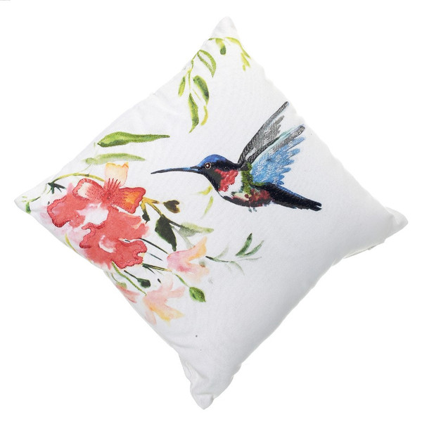 Embroidered Pink Hummingbird Pillow
