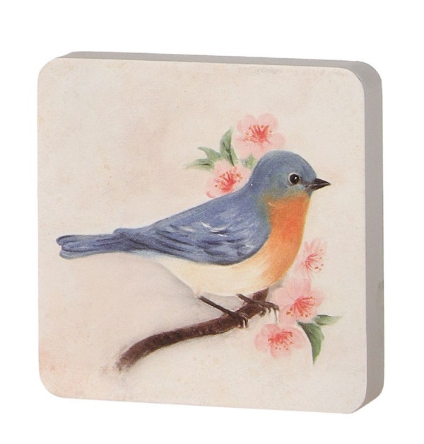 Wood Bird Block Blue 5"x5"
