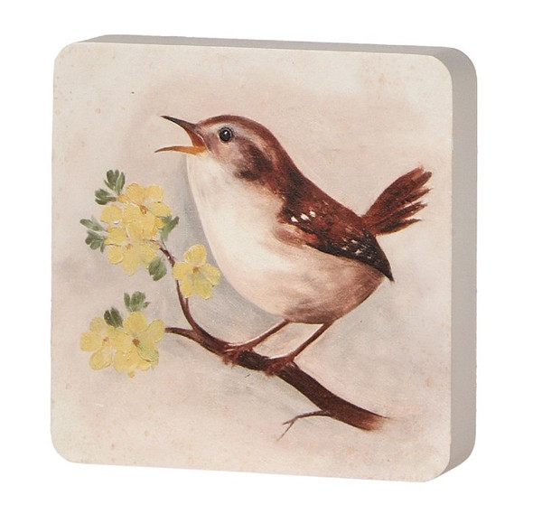Wood Bird Block Brown 5"x5"
