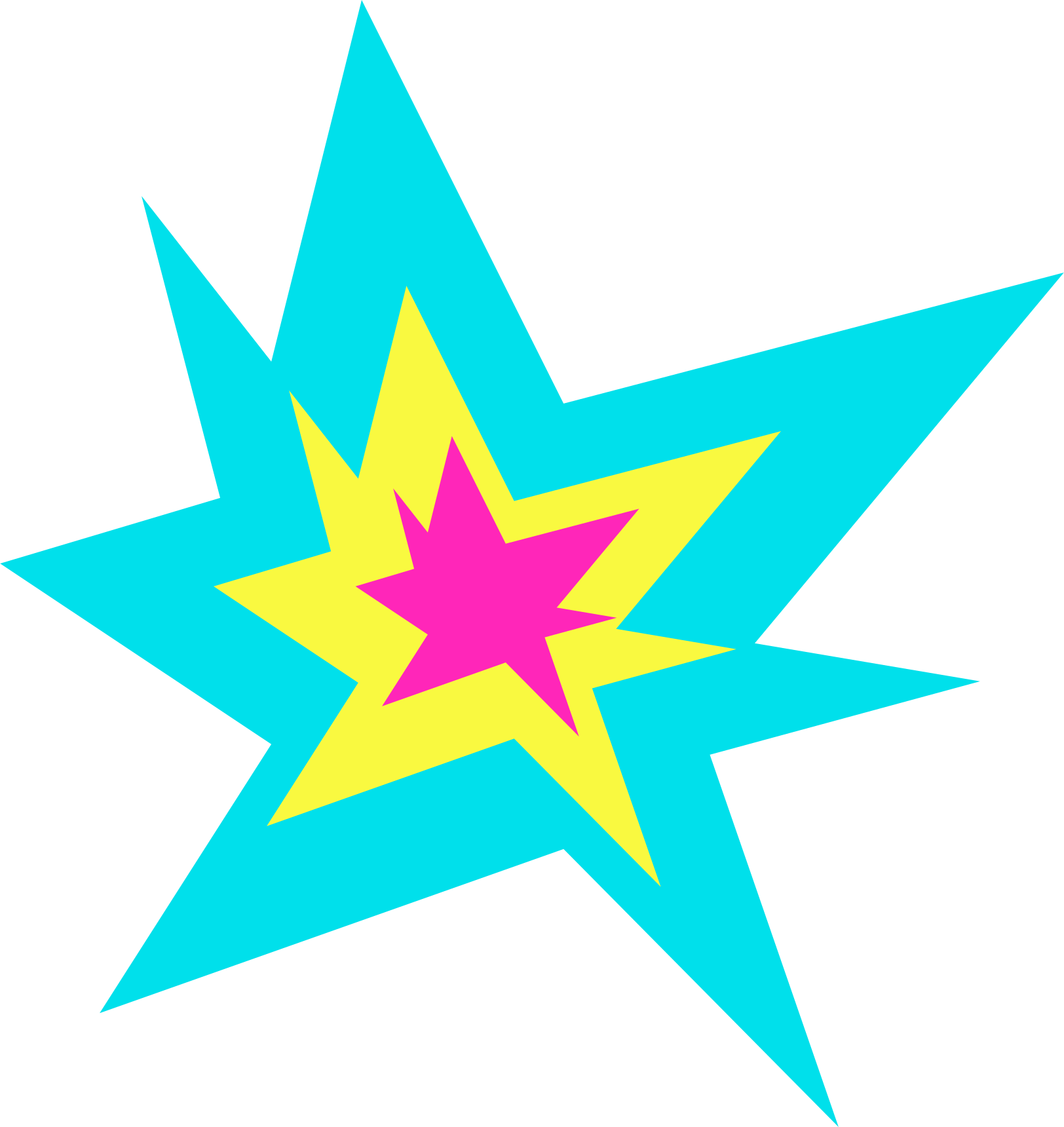 Bright blue, pink, and yellow starburst