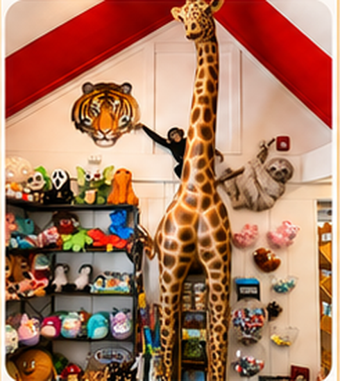 Toy store with giraffe