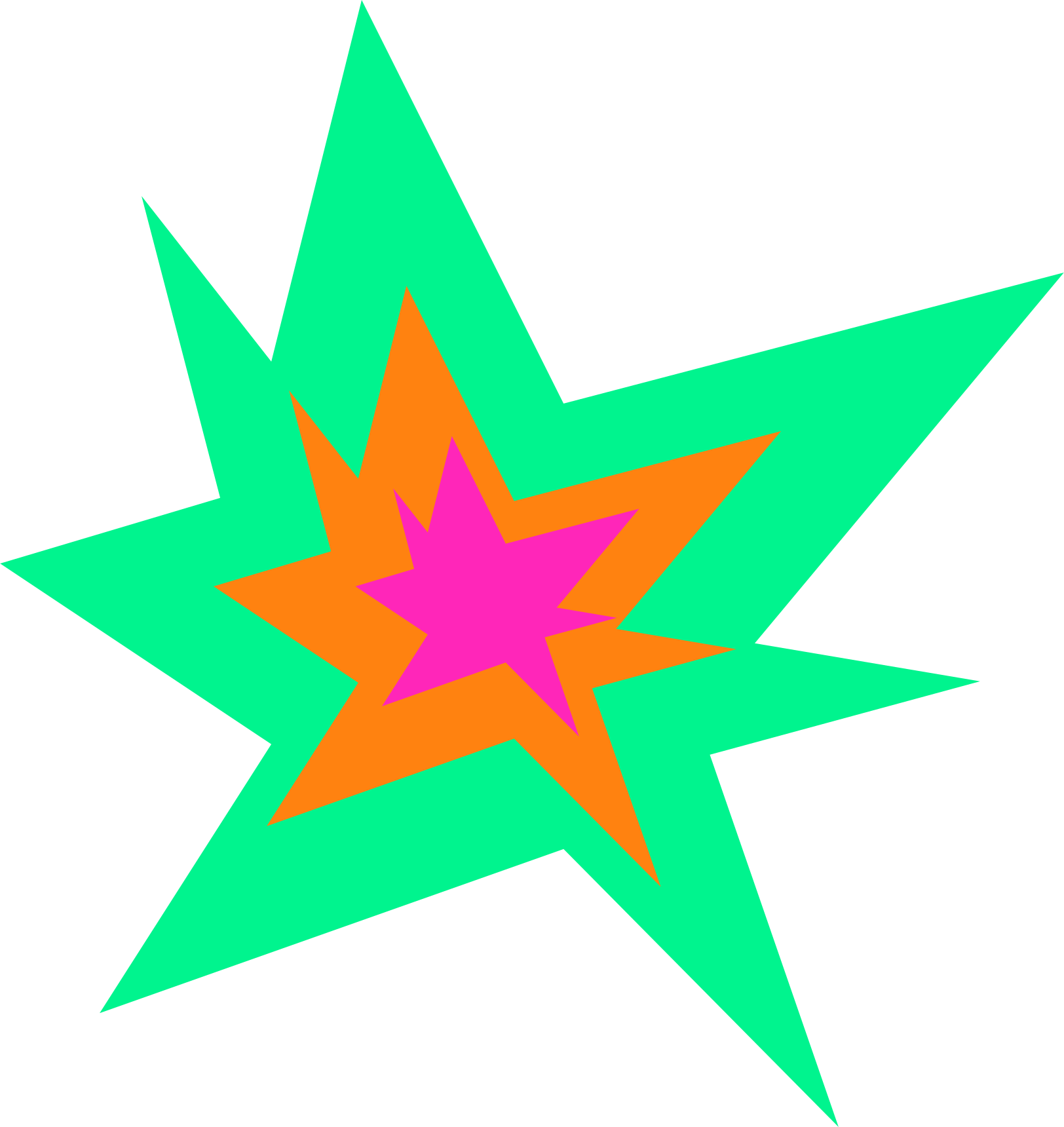 Bright green, pink, and orange starburst