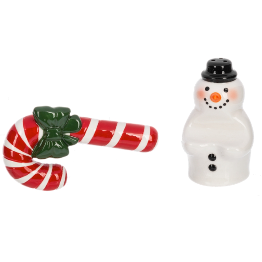 Ganz Snowman with Candy Cane Salt & Pepper Shaker Set