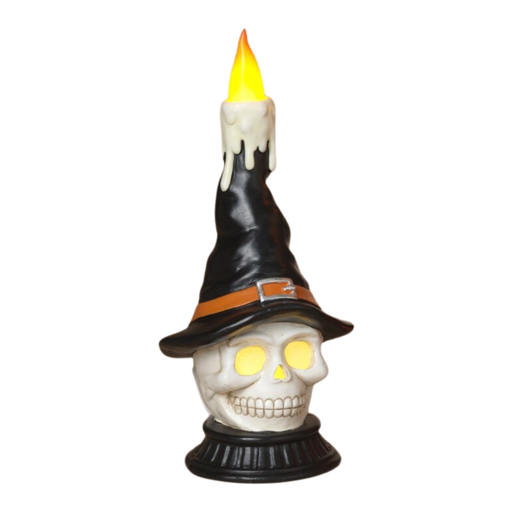 Lighted Halloween Skull And Crossbones Candle with Flame