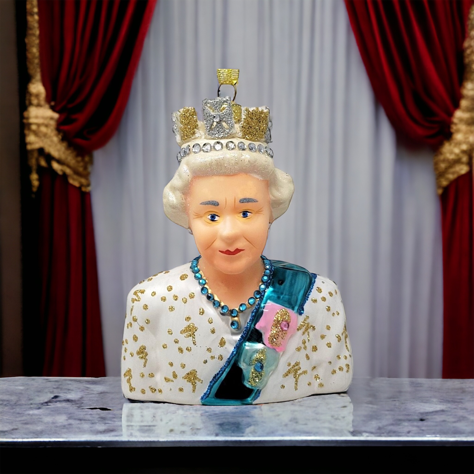 Queen Elizabeth II Figurine Glass Ornament
