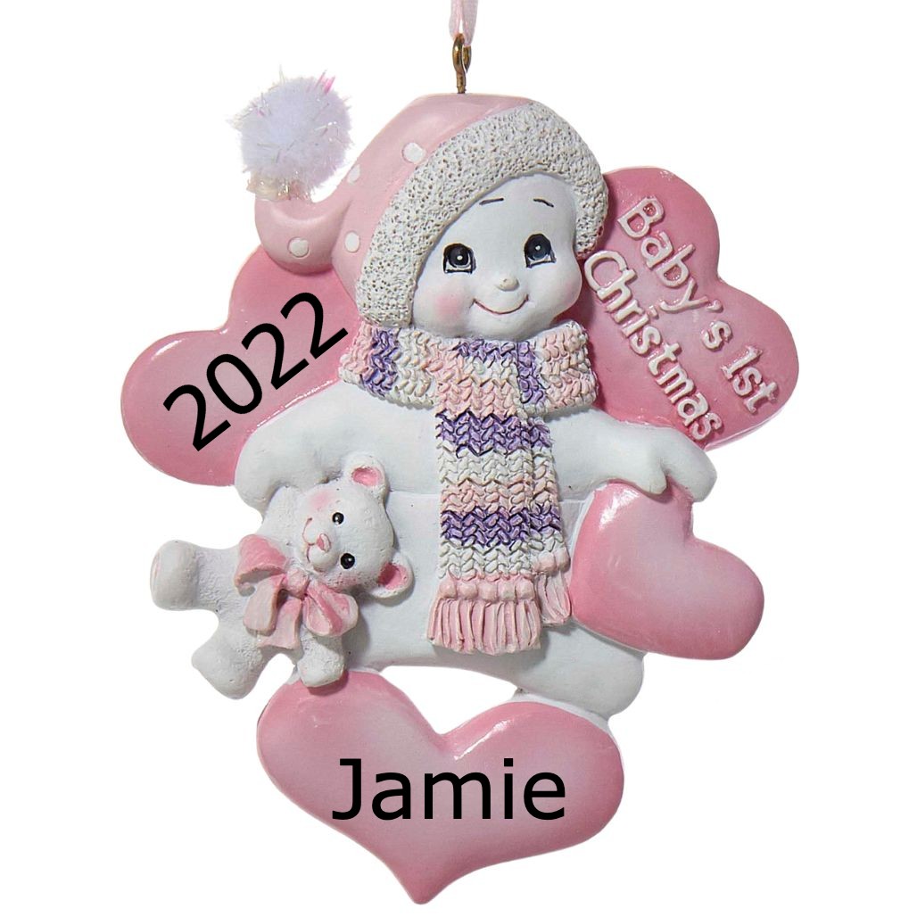 Personalized 2023 Baby's First Christmas Pink Resin Ornament