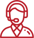 Red outline of a person wearing a telephone headset 