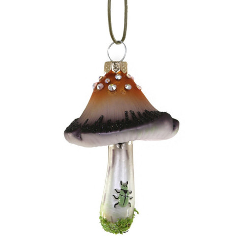 Cody Foster Bejeweled Wood Glen Mushroom Blown Glass Ornament