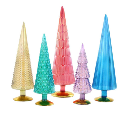 Cody Foster Glass Iridescent Jewel-Tone Christmas Trees - Set of 5