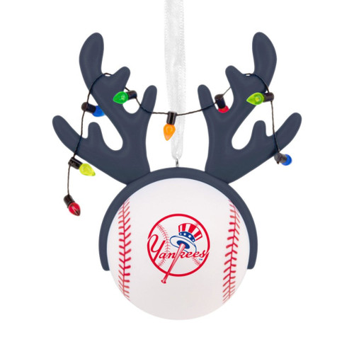 New York Yankees Christmas Ornament - Gold Tone Metal With Dark Blue Crystals