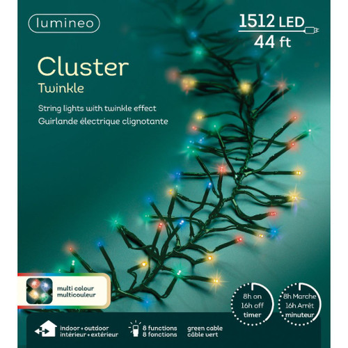 Lumineo 1512 LED Multi-Colored Cluster Lights Green Wire | The