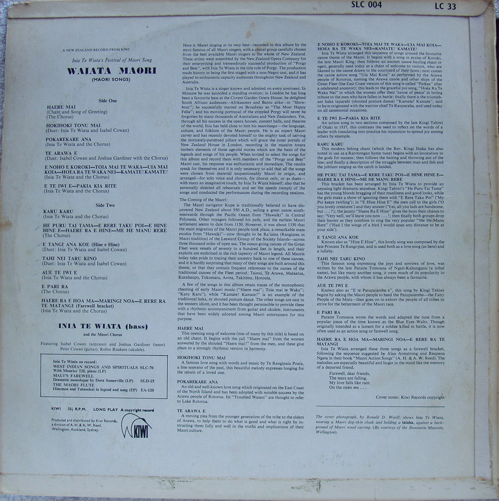 Folk Vocal INIA TE WIATA'S FESTIVAL OF MAORI SONG - Waita Maori Vinyl l ...