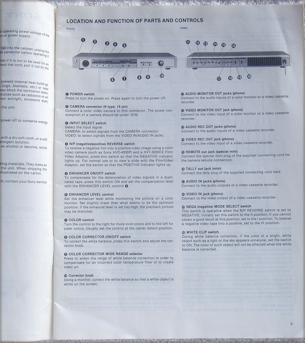 Original User Manual Retro SONY Colour Video Corrector Model: XV-5000CE ...