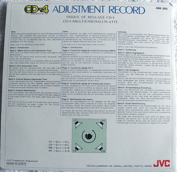 CD-4 Quad Sound System Setup Vinyl Record JVC