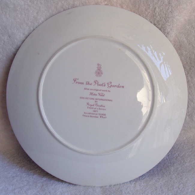 Assiette Royal Doulton Porcelaine - Édition Limitée - Hahn Vidal - From My Mother's Garden
