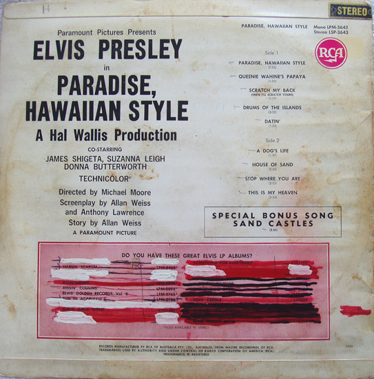 Rock n Roll - ELVIS PRESLEY Paradise Hawaiian Style Vinyl 1966