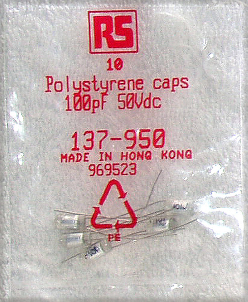 RS ELECTRONICS (UK) 100pF 50V Polystyrene Capacitor (1) NEW Old Stock