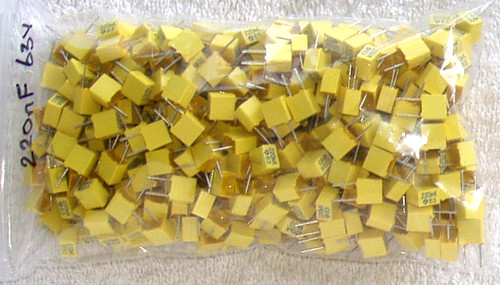 LCC (THOMPSON CSF) Yellow Box Metalised Polypropylene Film Capacitor 220nF 63V NEW Old Stock