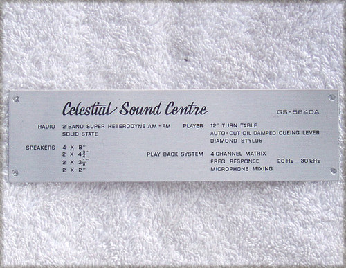 SHARP CORPORATION Celestial GS-5640A Sound Centre Brushed Aluminium ID Plate (1) USED