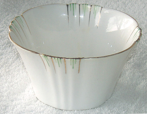1950's CROWN CHINA Hand Decorated White Green Gold Sweets Bowl
