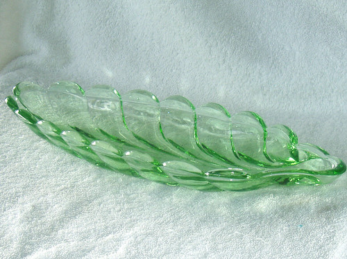 1960's Long Leaf Mint Green GLASS TABLEWARE (Not Uranium Glass)