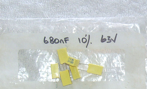 LCC (THOMPSON CSF) Yellow Box Metalised Polypropylene LL Film Capacitor 680nF 63V NEW Old Stock