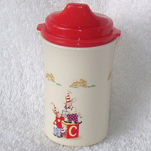 2000's  Melamine ROYAL DOULTON Bunnykins ABC Small Child's Lidded Drinking Cup USED Clean