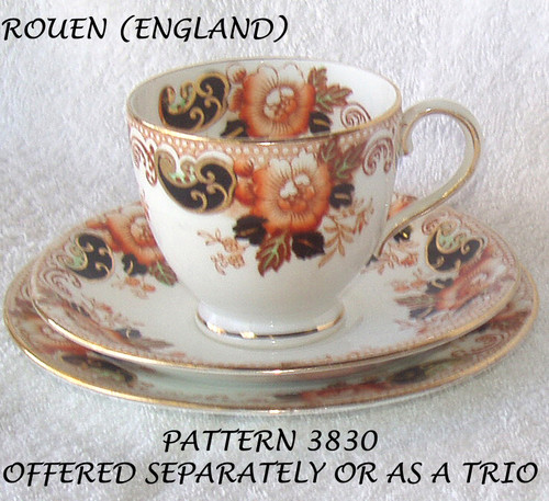 1930's ~ early 1940's ROUEN (England) Imari Styled  Art Deco Pattern 3830  Teacup Saucer Side Plate Trio (Pieces Offered Separately Or Together)