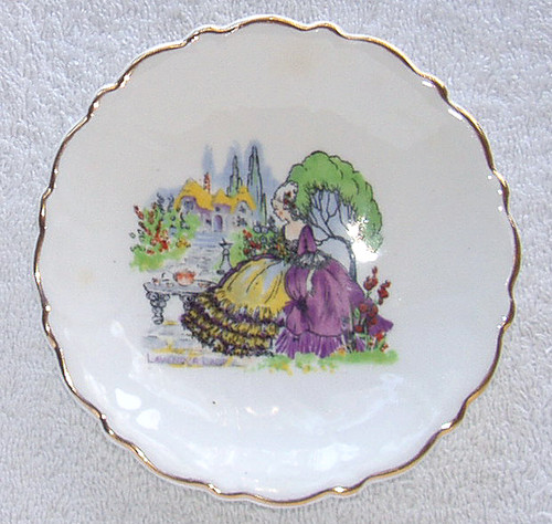 1950 ~ 1956 ADDERLEY FLORAL (ENGLAND) Hand Decorated 19th Century "Lavender Lady" Country Garden Pin Dish USED