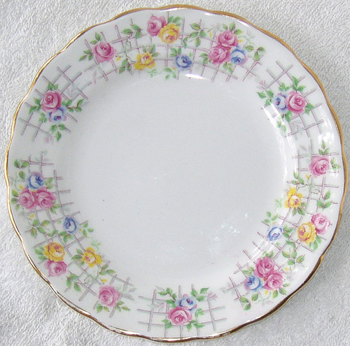 1947+ TUSCAN (R H & S L Plant England) Hand Decorated Red Yellow & Blue Roses On Trellis Side Plate ONLY