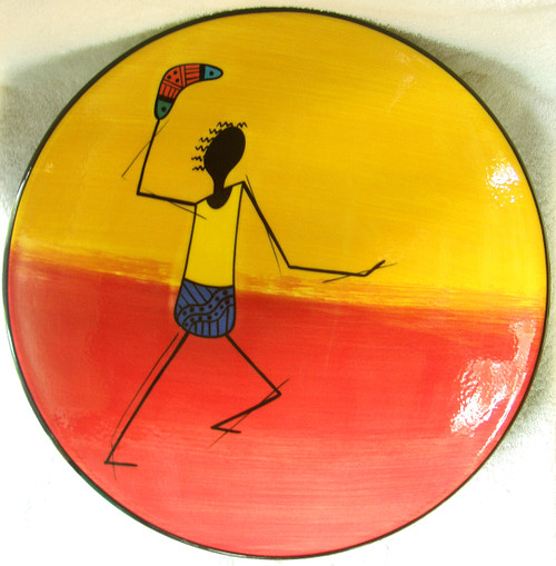 Australian First Nation People Themed LARGE CERAMIC TABLE BOWL (Hand Thrown & Decorated)  375mm (13.75") Diameter