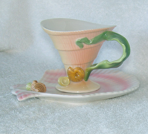 1980's BAYMARK AUSTRALIA Porcelain Seaside Shell Demi Teacup & Saucer//Side Plate Duo (Offered Separately Or As A Duo) USED Clean Undamaged