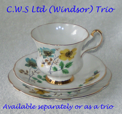1960 ~ 1971 C.W.S. Ltd (WINDSOR) Longton, Stock-On-Trent ENGLAND Yellow Petal Flowers Teacup Saucer & Side Plate (Offered Separately Or As A Trio)