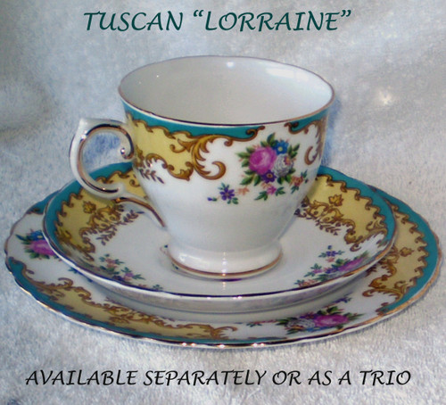 1950's English Bone China TUSCAN  "Lorraine" Hand Decorated Teacup Saucer Side Plate Trio (Pieces Offered Separately Or Together) 1950's English Bone China TUSCAN  "Lorraine" Hand Decorated Teacup Saucer Side Plate Trio (Pieces Offered Separately Or Together)