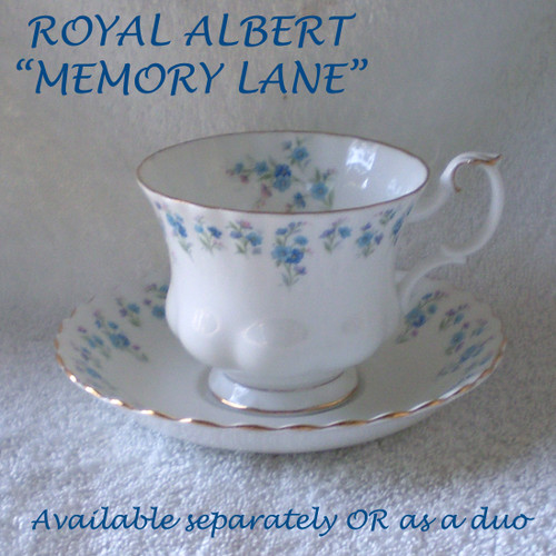 1980's ROYAL ALBERT (England) "Memory Lane" Blue/Pink Flowers Decorated Teacup And Or Saucer (Pieces Offered Separately Or Together)