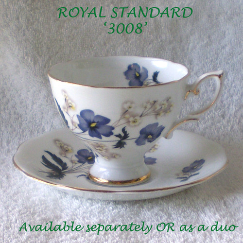 1970's ROYAL STANDARD (England) Violet/Black Pansy (3008) Teacup And Or Saucer (Pieces Offered Separately Or Together)