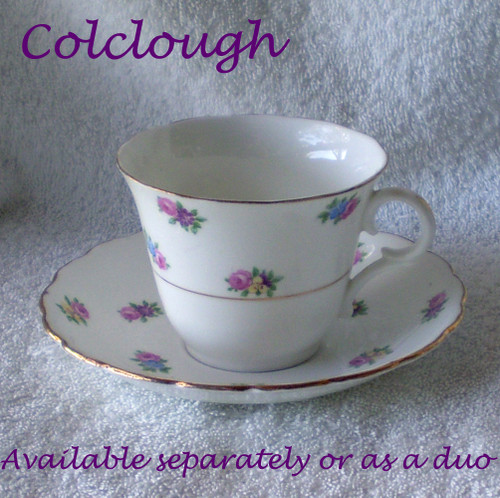 1939+ Early COLCLOUGH (England) Pink Purple Blue Yellow Boutonnieres Hand Decorated Pattern 1453 Teacup And Or Saucer (Pieces Offered Separately Or Together)