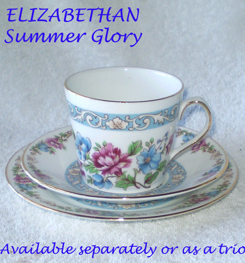 1960's ~ 1970's ELIZABETHAN (England) "Summer Glory"  Teacup Saucer Side Plate Trio (Pieces Offered Separately Or Together)