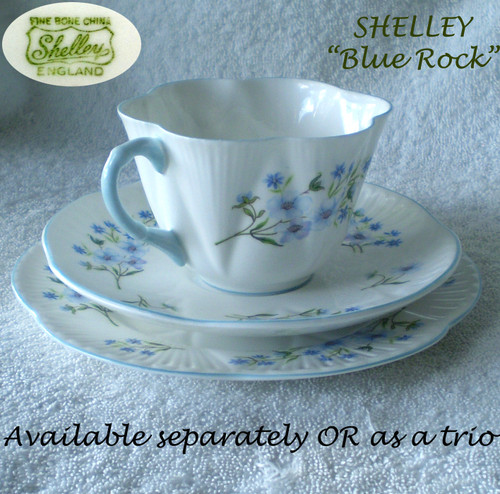 1945 ~ 1966 English SHELLEY Hand Decorated "Blue Rock" Pattern #13591 Teacup Saucer Side Plate Trio (Available Separately Or As A Trio) 1945 ~ 1966 English SHELLEY Hand Decorated "Blue Rock" Pattern #13591 Teacup Saucer Side Plate Trio (Available Separately Or As A Trio)