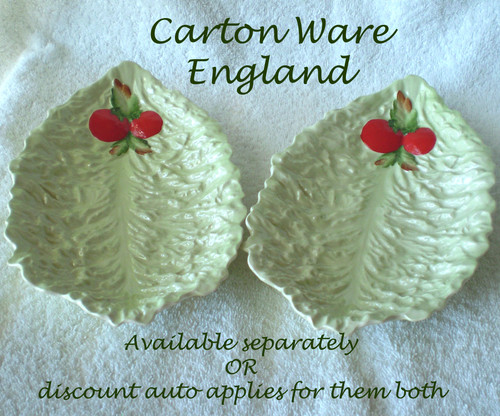 1935 ~ 1960's CARLTON WARE (England) 9" x 5.5" Oval Cabbage Leaf Table Dish (Vegetable Green)