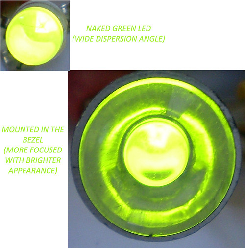 Boring standalone LED in the top left corner
Same LED inserted into the reflective housing, dominant photo