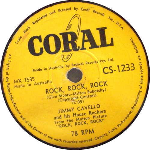 Rock N Roll - JIMMY CAVELLO AND HIS HOUSE ROCKERS Rock Rock Rock Shellac (78rpm) 10" 1956