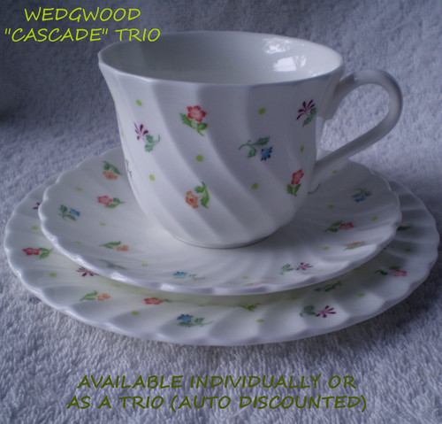 1980's WEDGWOOD "Cascade" Swirl Fluted Multi-coloured Small Flower Artwork Bone China MADE IN ENGLAND Teacup, Saucer Or Side Plate (Available Individually OR As A Trio)